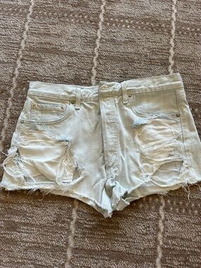 Agolde Light Wash Distressed Denim Shorts